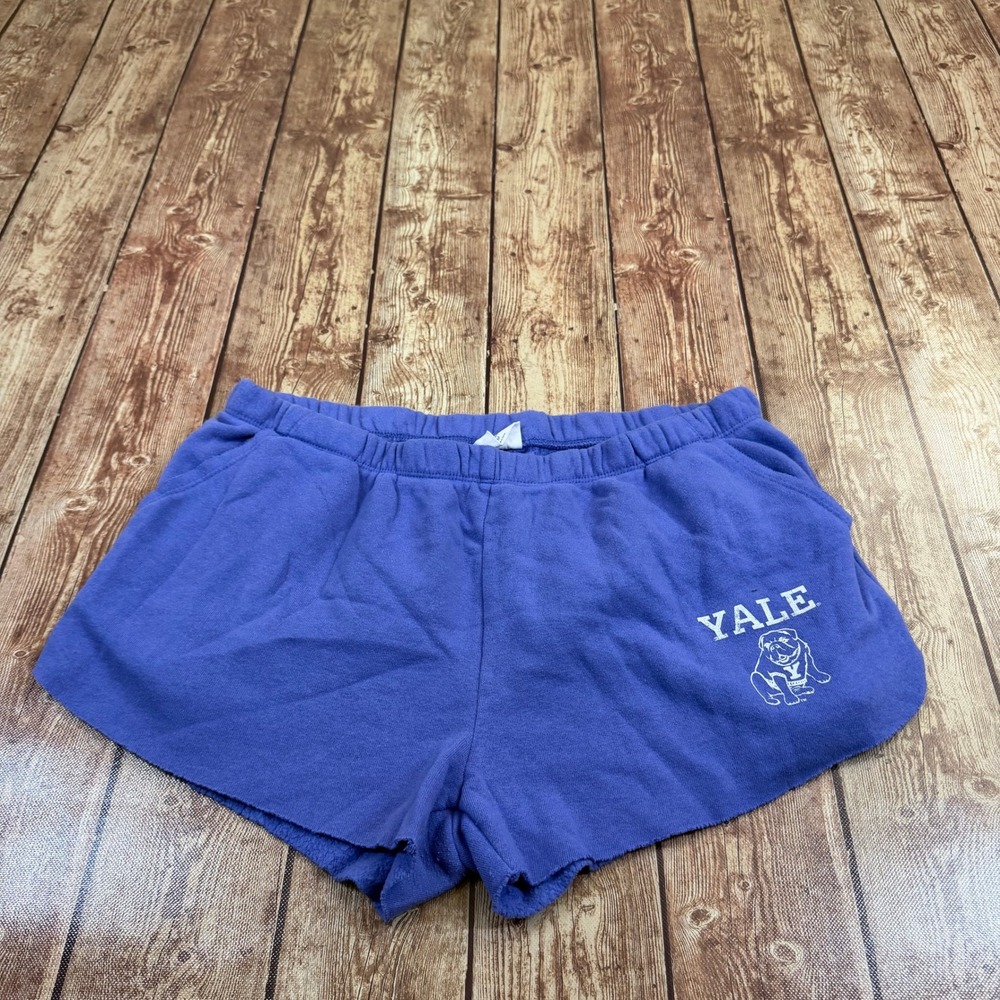 Yale University Sweat Shorts Womens Medium Blue Graphic Pockets Raw Hem